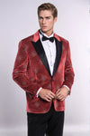Men’s Deep Burgundy Dot Patterned Slim Fit Peak Lapel Dinner Jacket