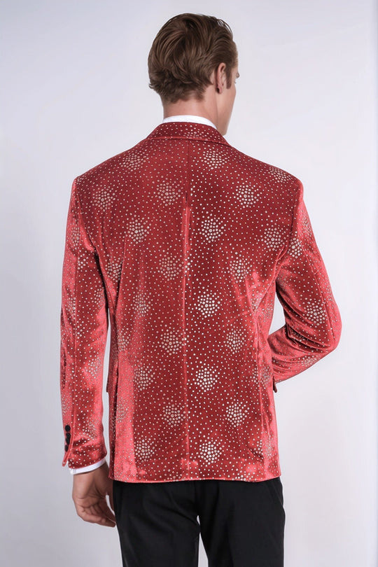 Men’s Deep Burgundy Dot Patterned Slim Fit Peak Lapel Dinner Jacket