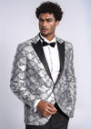 Men’s Silver Python-Patterned Slim Fit Peak Lapel Blazer