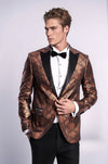 Men’s Metallic Copper Python-Textured Slim Fit Peak Lapel Statement Blazer