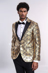 Men’s Gold Python-Textured Slim Fit Peak Lapel Statement Blazer