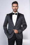 Men’s Midnight Black & Silver Diamond Jacquard Slim Fit Peak Lapel Dinner Jacket