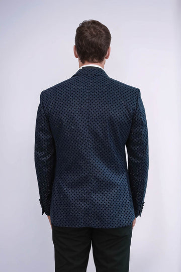 Men’s Midnight Navy Sequin Dot Jacquard Slim Fit Peak Lapel Dinner Jacket