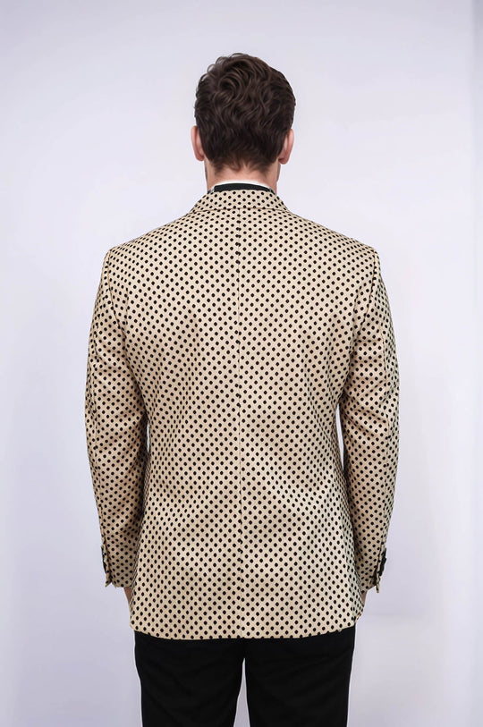 Men’s Cream Sequin Dot Patterned Slim Fit Peak Lapel Wedding Tuxedo Blazer