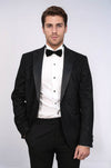 Men’s Midnight Black Wavy Glitter Jacquard Slim Fit Peak Lapel Dinner Jacket
