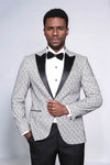 Men’s Arctic White Flame Jacquard Slim Fit Peak Lapel Dinner Jacket