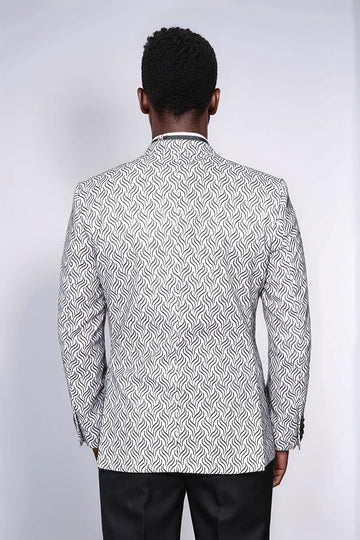 Men’s Arctic White Flame Jacquard Slim Fit Peak Lapel Dinner Jacket