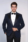 Men’s Midnight Navy Scroll Jacquard Slim Fit Peak Lapel Dinner Jacket