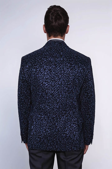 Men’s Midnight Navy Scroll Jacquard Slim Fit Peak Lapel Dinner Jacket