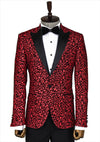 Men’s Crimson Burgundy Scroll Jacquard Slim Fit Peak Lapel Dinner Jacket
