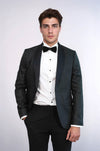 Men’s Midnight Black Pentagon Patterned Slim Fit Shawl Lapel Tuxedo