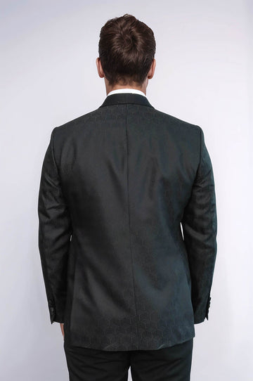 Men’s Midnight Black Pentagon Patterned Slim Fit Shawl Lapel Tuxedo