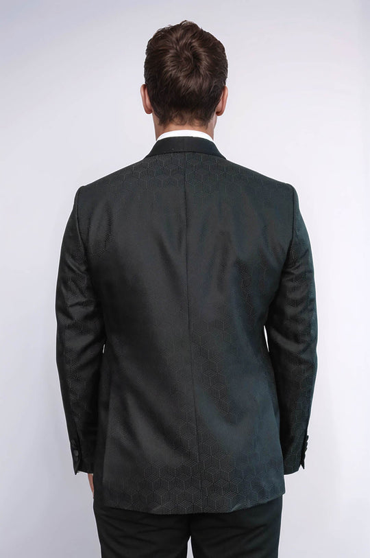 Men’s Midnight Black Pentagon Patterned Slim Fit Shawl Lapel Tuxedo