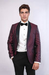 Men’s Burgundy Pentagon Patterned Slim Fit Shawl Lapel Dinner Jacket