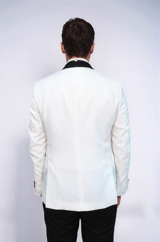 Men’s White Pentagon Patterned Slim Fit Shawl Lapel Wedding Tuxedo Blazer