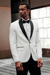 Men’s Arctic White Floral Jacquard Slim Fit Shawl Lapel Dinner Jacket