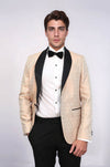 Men’s Cream Pentagon Patterned Slim Fit Shawl Lapel Dinner Jacket