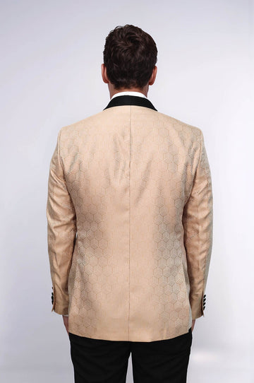 Men’s Cream Pentagon Patterned Slim Fit Shawl Lapel Dinner Jacket