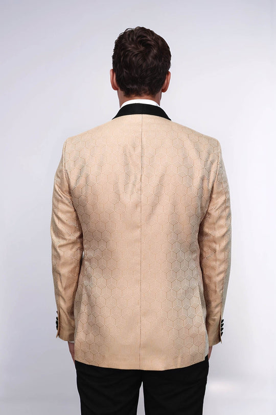 Men’s Cream Pentagon Patterned Slim Fit Shawl Lapel Dinner Jacket