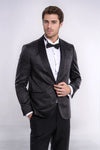 Men’s Midnight Black Dot Patterned Slim Fit Shawl Lapel Tuxedo Blazer