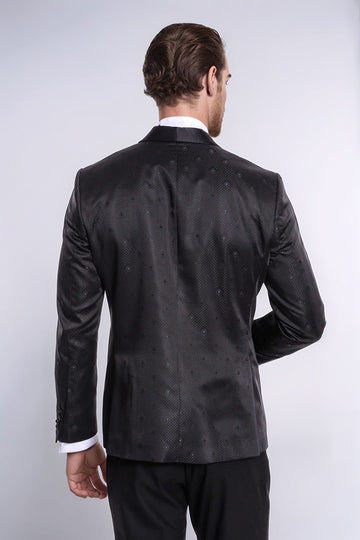 Men’s Midnight Black Dot Patterned Slim Fit Shawl Lapel Tuxedo Blazer