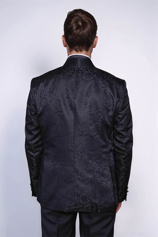 Men’s Black Floral Jacquard Slim Fit Shawl Lapel Wedding Tuxedo Blazer