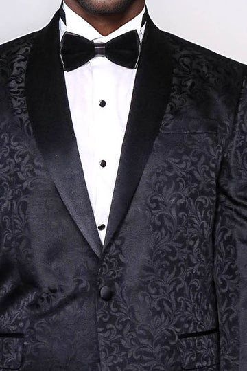 Men’s Black Floral Jacquard Slim Fit Shawl Lapel Wedding Tuxedo Blazer