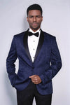 Men’s Navy Blue Floral Jacquard Slim Fit Shawl Lapel Tuxedo Blazer