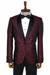 Men’s Burgundy Floral Jacquard Slim Fit Shawl Lapel Dinner Jacket