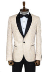 Men’s Ivory Floral Jacquard Slim Fit Shawl Lapel Dinner Jacket