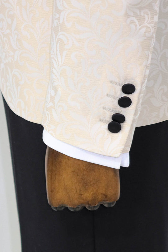 Men’s Ivory Floral Jacquard Slim Fit Shawl Lapel Dinner Jacket