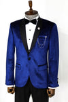 Men’s Sax Blue Stardust Velvet Dinner Jacket – Slim Fit with Black Satin Shawl Lapel