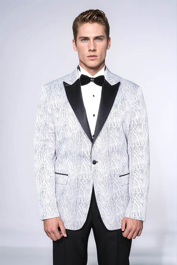 Men’s Ice Blue Crystalline Jacquard Slim Fit Peak Lapel Dinner Jacket