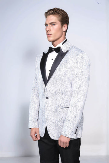 Men’s Ice Blue Crystalline Jacquard Slim Fit Peak Lapel Dinner Jacket
