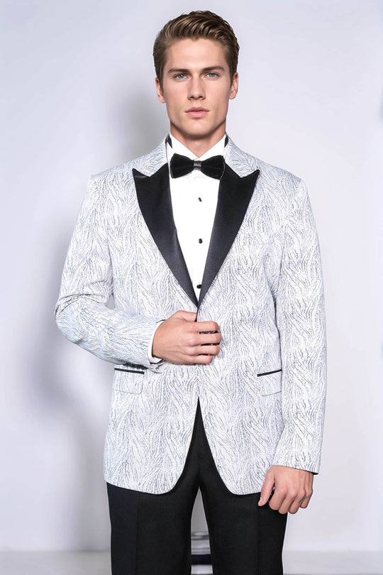 Men’s Ice Blue Crystalline Jacquard Slim Fit Peak Lapel Dinner Jacket