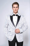 Men’s Ice Blue Crystalline Jacquard Slim Fit Peak Lapel Dinner Jacket