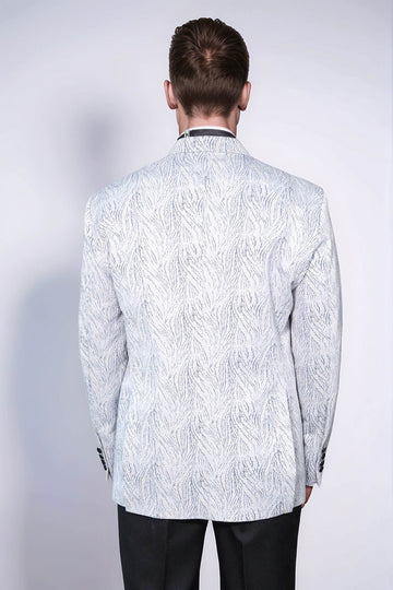 Men’s Ice Blue Crystalline Jacquard Slim Fit Peak Lapel Dinner Jacket