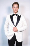 Men’s Arctic White Silver-Glint Jacquard Slim Fit Peak Lapel Dinner Jacket