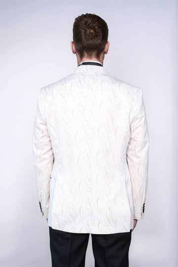 Men’s Arctic White Silver-Glint Jacquard Slim Fit Peak Lapel Dinner Jacket