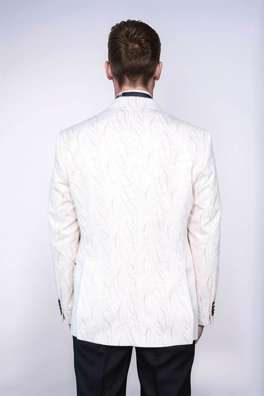 Men’s Arctic White Silver-Glint Jacquard Slim Fit Peak Lapel Dinner Jacket