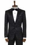 Men’s Midnight Black Wave Jacquard Slim Fit Peak Lapel Dinner Jacket