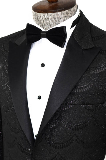 Men’s Midnight Black Wave Jacquard Slim Fit Peak Lapel Dinner Jacket