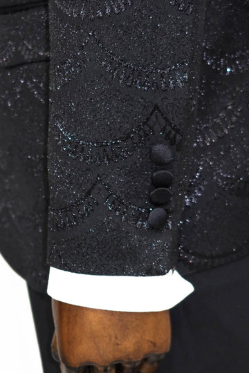 Men’s Midnight Black Wave Jacquard Slim Fit Peak Lapel Dinner Jacket