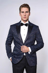 Men’s Midnight Navy Patterned Slim Fit Single Breasted Tuxedo Blazer