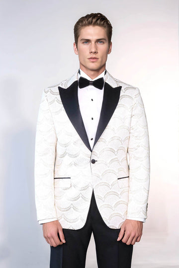 Men’s Arctic White Patterned Slim Fit Single Breasted Dinner Jacket