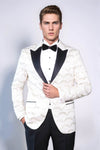 Men’s Arctic White Patterned Slim Fit Single Breasted Dinner Jacket