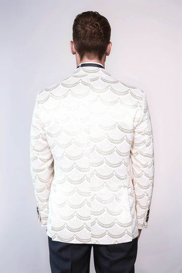 Men’s Arctic White Patterned Slim Fit Single Breasted Dinner Jacket