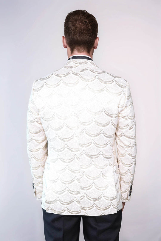 Men’s Arctic White Patterned Slim Fit Single Breasted Dinner Jacket