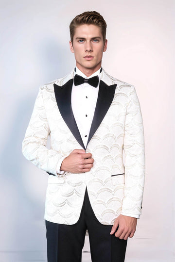 Men’s Arctic White Patterned Slim Fit Single Breasted Dinner Jacket