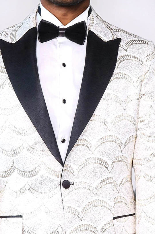 Men’s Arctic White Patterned Slim Fit Single Breasted Dinner Jacket